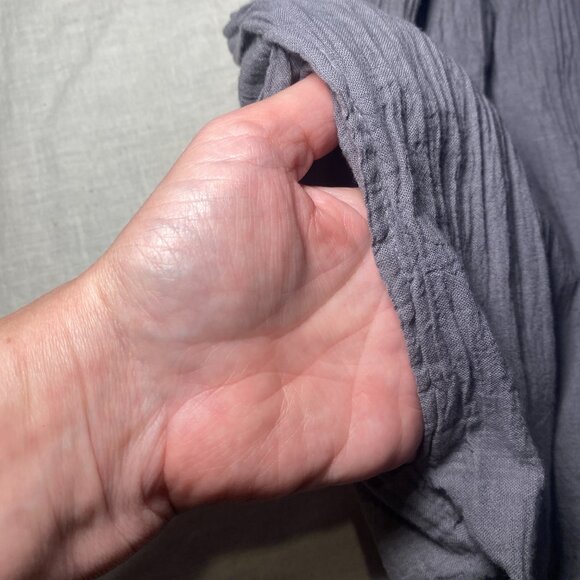 JP and Mattie Gray Peasant Dress Womens M Boho Cotton Crinkly Pockets Swing NWT - Picture 11 of 11